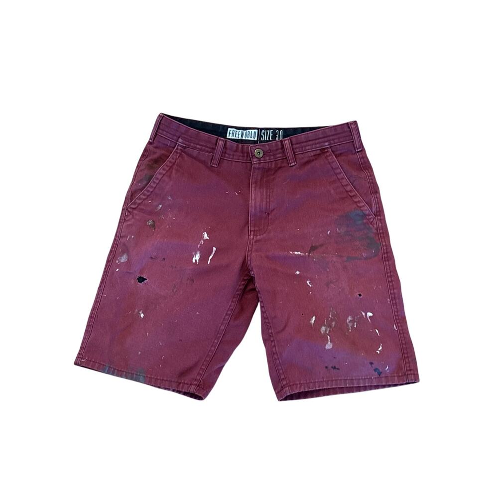 Thrashed Freeworld burgundy shorts painted ripped stained grunge size 30